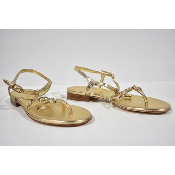 Chanel 19P Gold Metallized Lambskin CC Logo Mule Slide Flat Thong Sandal 36C - Picture 3 of 12